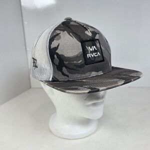 RVCA Boy's VA All The Way Trucker Hat Camo Mesh Snapback Hat Black and Gray